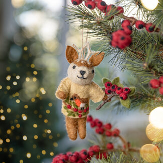 Sjaal met Verhaal Felt Christmas Hanger Hert Englisch Christmas beige