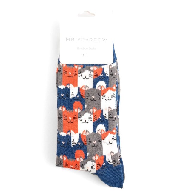 Mens Socks Bamboo Happy Cats navy
