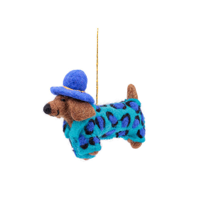 Filz Weihnachtshänger Teckel Panter turquoise