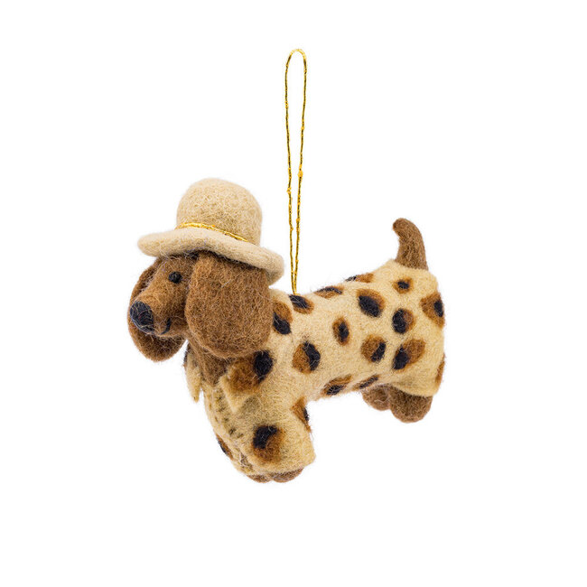 Filz Weihnachtshänger Teckel Panter beige