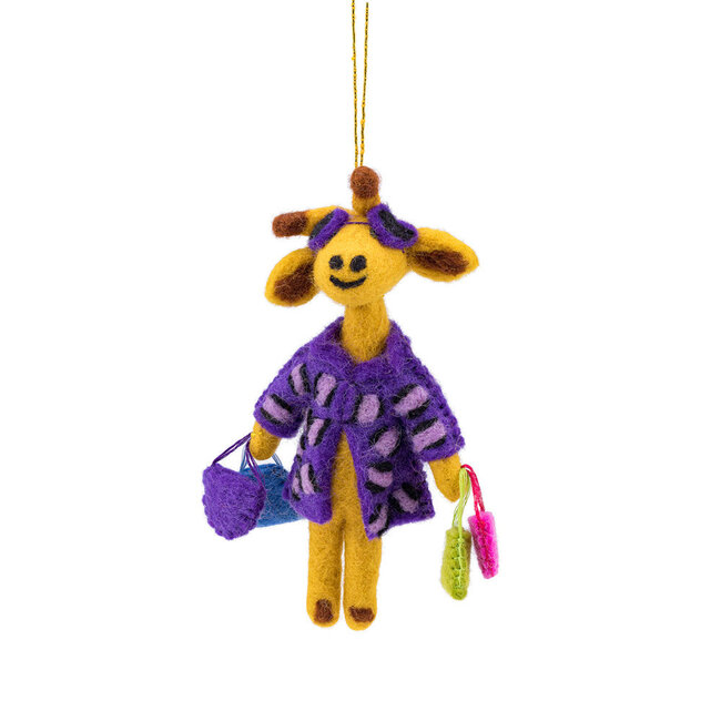 Filz Weihnachtshänger Giraffe Shopaholic paars