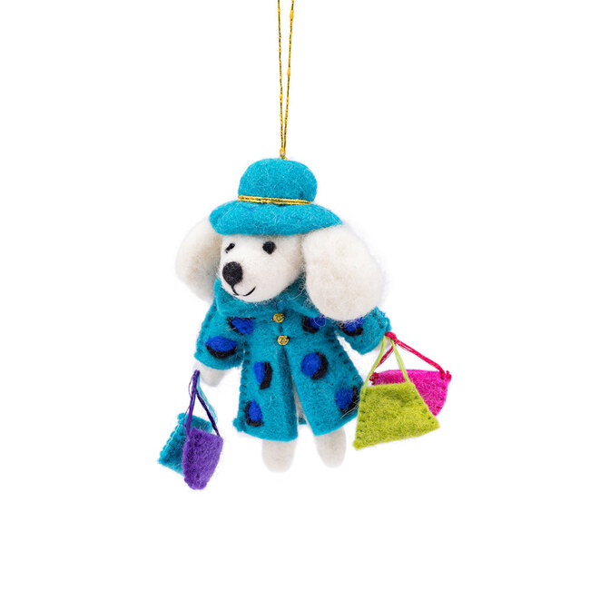 Filz Weihnachtshänger Poedel Shopaholic turquoise