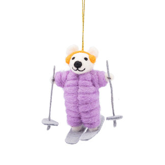 Sjaal met Verhaal Felt Christmas Hanger Ijsbeer Skiër lila