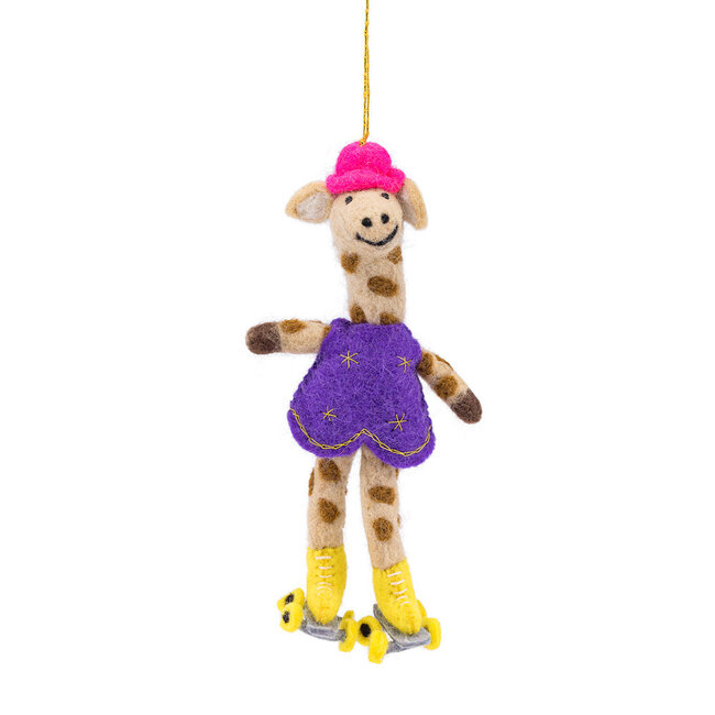 Filz Weihnachtshänger Giraffe Rollerskates paars