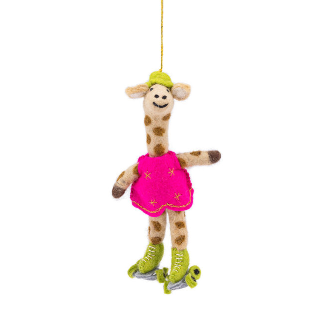 Filz Weihnachtshänger Giraffe Rollerskates fuchsia