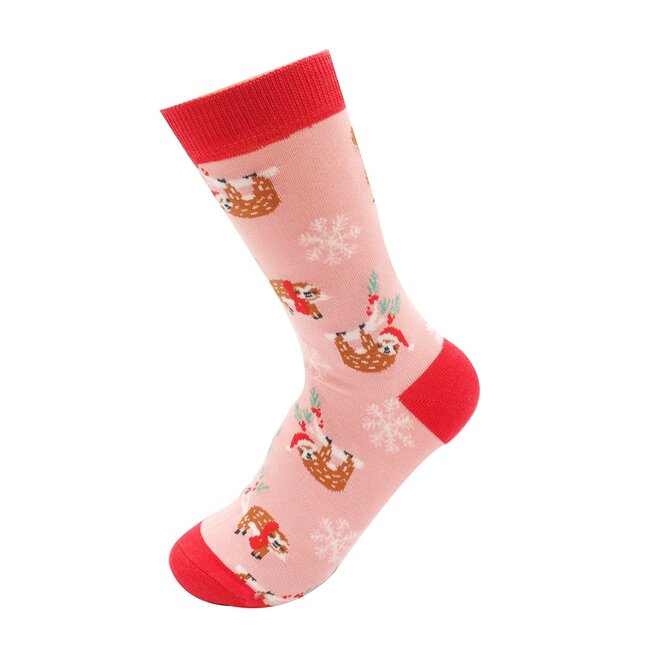 Socks Bamboo Xmas Sloths dusky pink