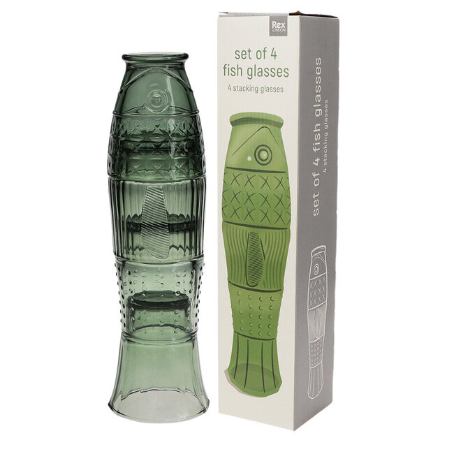 Stacking Glass Tumblers Green Fish (set of 4)
