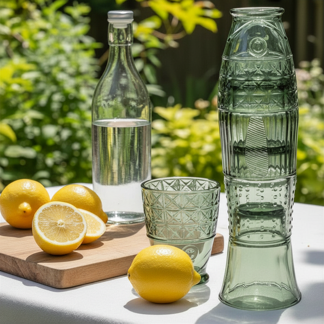 Stacking Glass Tumblers Green Fish (set of 4)