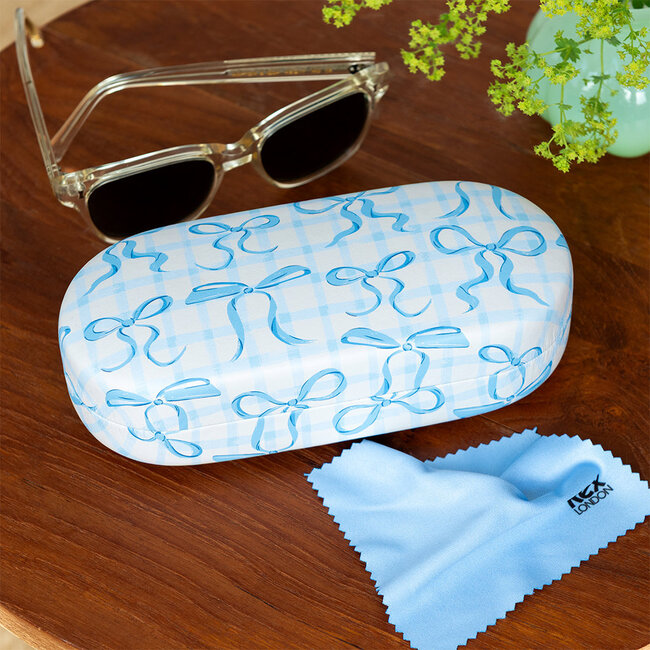 Glasses Case Blue Bows Large