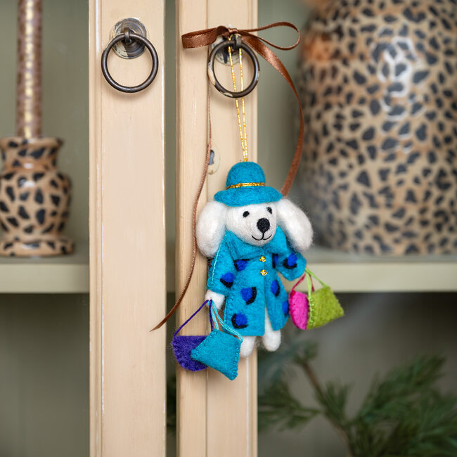 Filz Weihnachtshänger Poedel Shopaholic turquoise