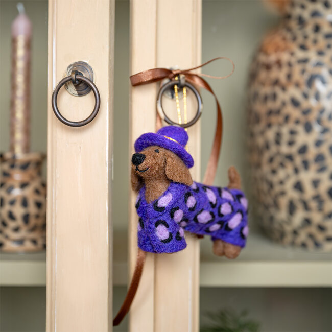 Felt Christmas Hanger Teckel Panter paars