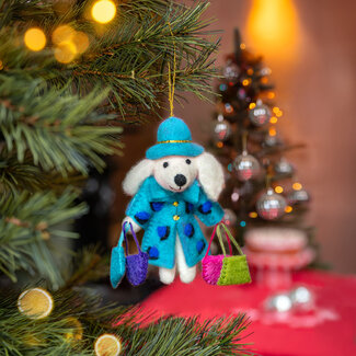 Sjaal met Verhaal Felt Christmas Hanger Poedel Shopaholic turquoise