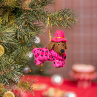 Sjaal met Verhaal Felt Christmas Hanger Teckel Panter roze