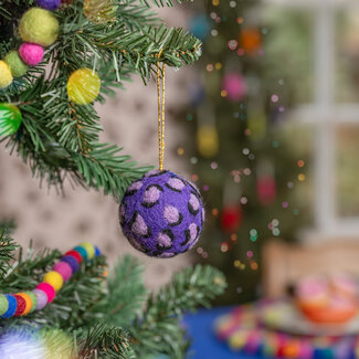 Sjaal met Verhaal Felt Christmas Hanger Bal Panter paars