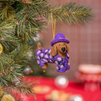 Sjaal met Verhaal Felt Christmas Hanger Teckel Panter paars