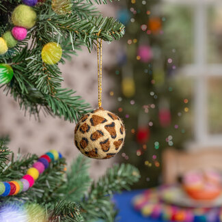 Sjaal met Verhaal Felt Christmas Hanger Bal Panter beige