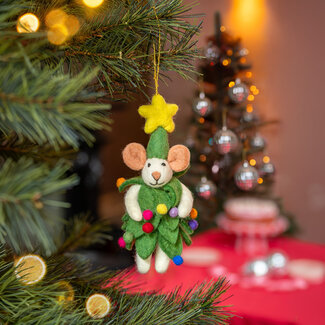 Sjaal met Verhaal Felt Christmas Hanger Muis Kerstboom