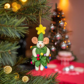 Sjaal met Verhaal Filz Weihnachtshänger Muis Kerstboom