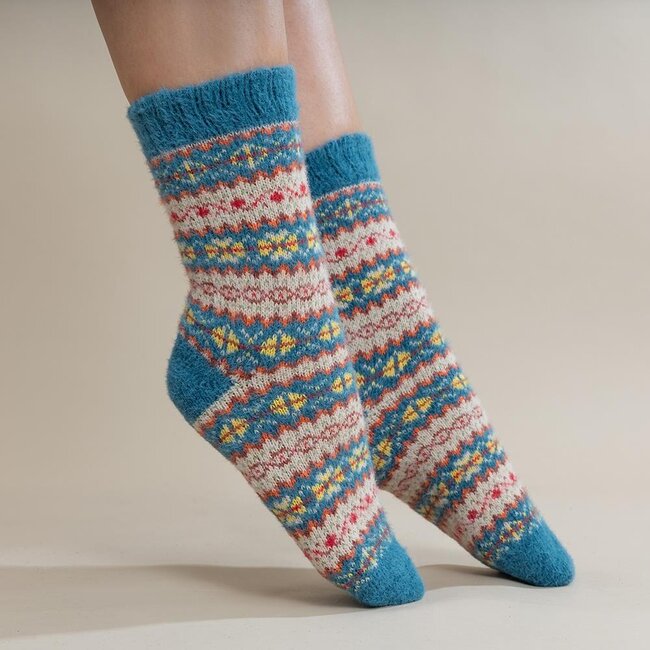 Socks Woolmix Scandi teal/fawn/yellow