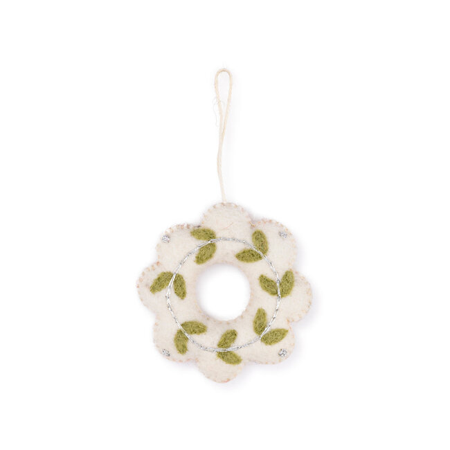 Felt Christmas Hanger Krans Winterwonderland wit