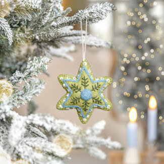 Sjaal met Verhaal Felt Christmas Hanger Ster Embroidery lichtgroen