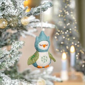 Sjaal met Verhaal Filz Weihnachtshänger Uil ijsblauw