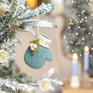 Sjaal met Verhaal Filz Weihnachtshänger Wantje Met Mistletoe ijsblauw