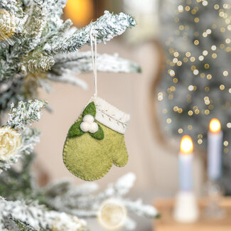 Sjaal met Verhaal Felt Christmas Hanger Wantje Met Mistletoe lichtgroen