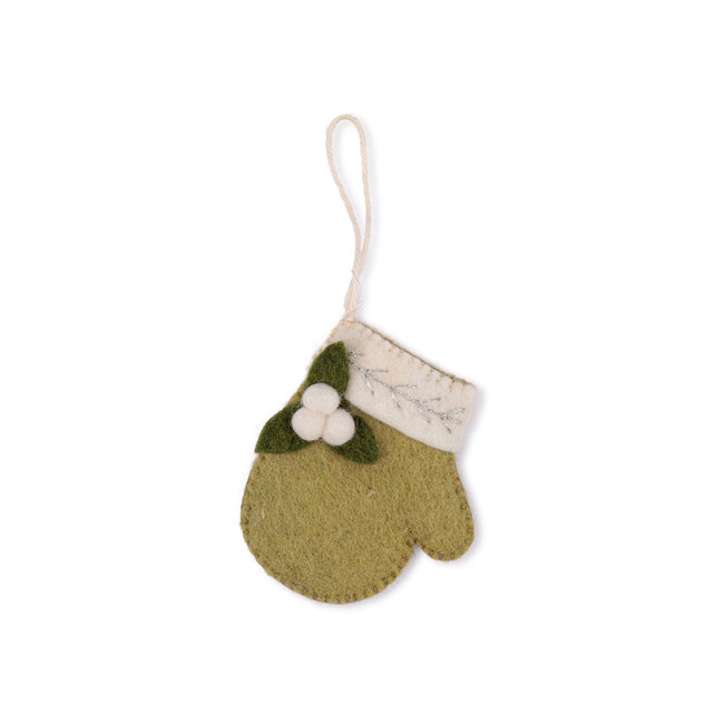 Felt Christmas Hanger Wantje Met Mistletoe lichtgroen