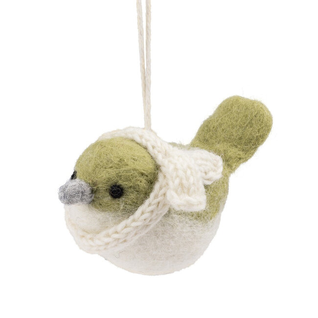 Felt Christmas Hanger Vogeltje Crème Met Groene Sjaal