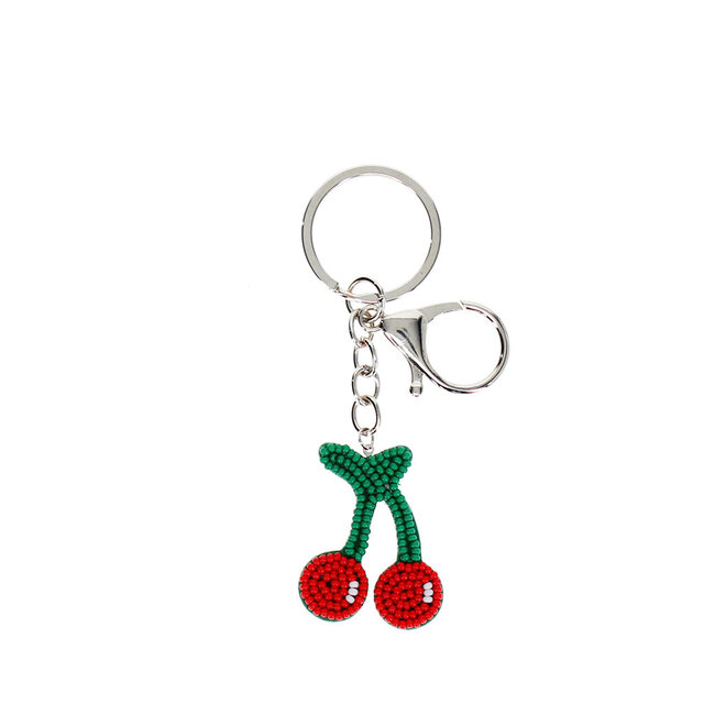 Beaded Keyring Bag Charm Cherry