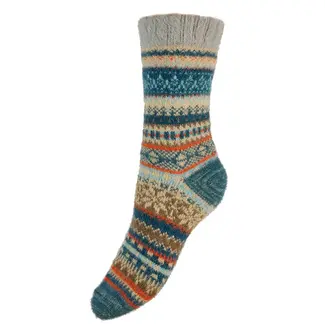 Gemjar Socken Wollmix Patterned teal, fawn & orange