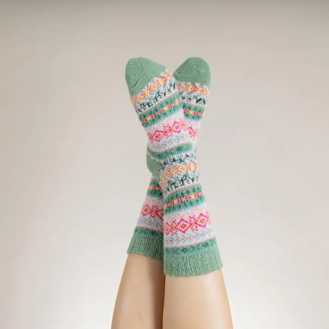 Socken Wollmix Patterned green, fawn & pink
