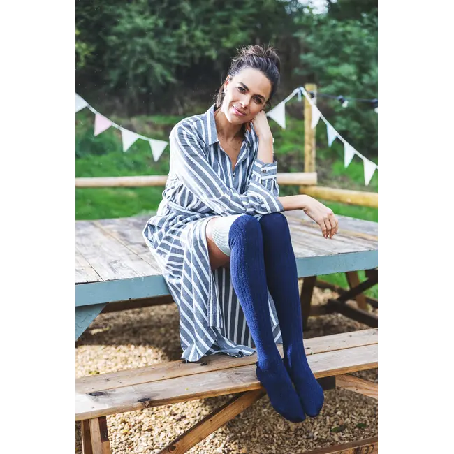 Over the Knee Socks Woolmix dark blue & light blue