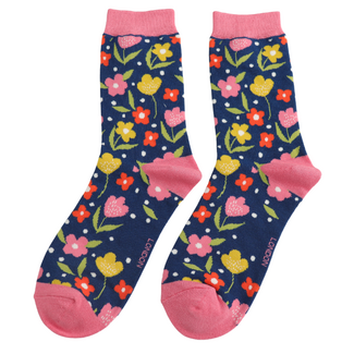 Miss Sparrow Socks Bamboo Floral Feet navy