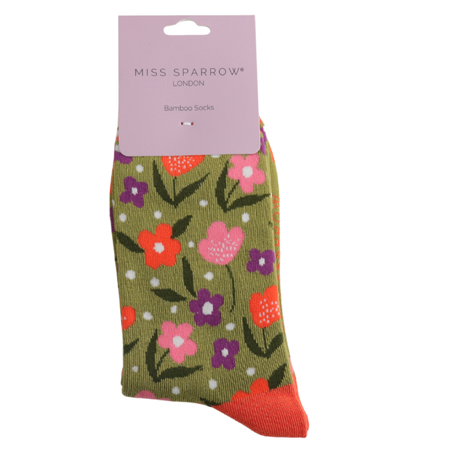 Socken Bamboo Floral Feet olive