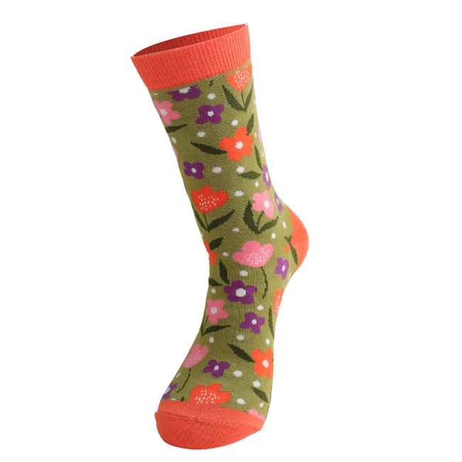 Socks Bamboo Floral Feet olive
