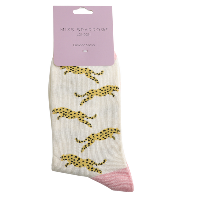 Socks Bamboo Leaping Leopards cream