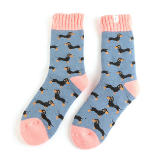 Miss Sparrow Socken Winter Little Sausage Dogs blue