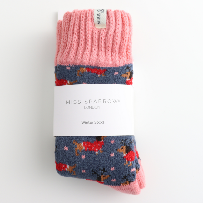 Socken Winter Xmas Sausage Dogs denim