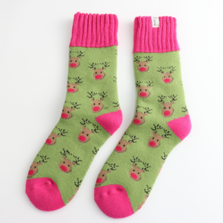 Miss Sparrow Socken Winter Reindeer green