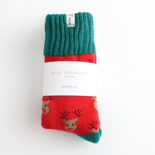 Socks Winter Reindeer red
