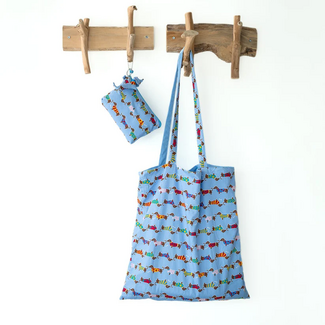Sjaal met Verhaal Tote Bag Sausage Dog light blue