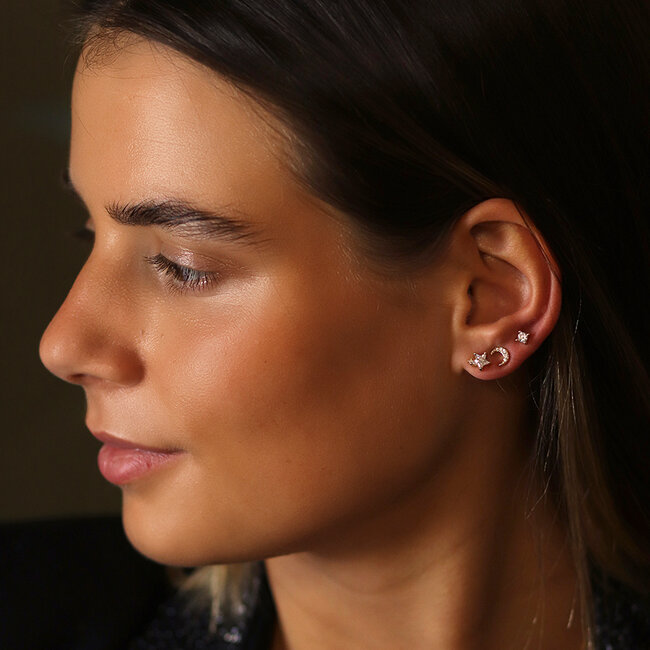Gold plated Stud Set of 3 Star, Moon and Crystal golden