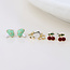 Gold plated Stud Set of 3 Toadstool, Bow and Cherry