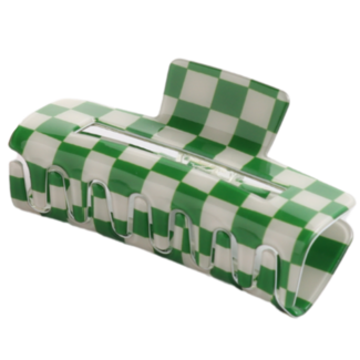 Red Cuckoo Hair Claw Clip Green Checks