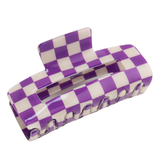 Red Cuckoo Hair Claw Clip Purple Checks