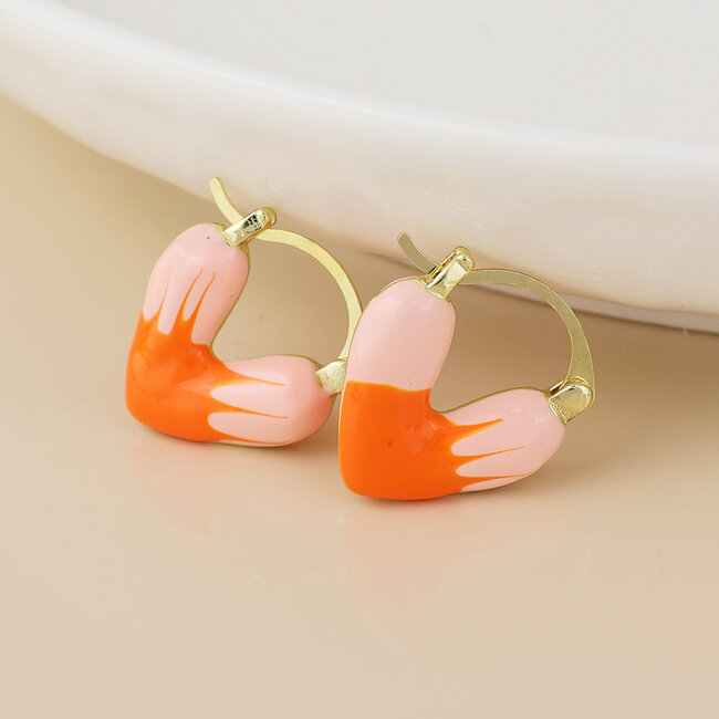 14k gold plated stainless steel Earrings Hoop Heart orange mix