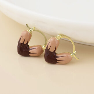 POM 14k gold plated stainless steel Earrings Hoop Heart taupe mix