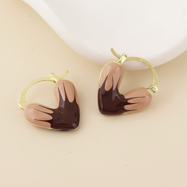 14k gold plated stainless steel Earrings Hoop Heart taupe mix